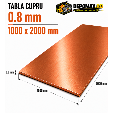 Tabla cupru 0.8mm – 1000 x 2000 mm – EN Cu-DHP